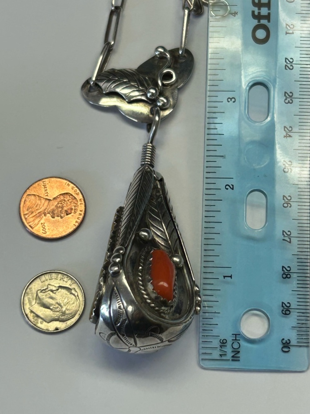 Artisan Juan Pedro Garcia sterling silver swiveling coral turquoise MOP Necklace - Picture 15 of 16